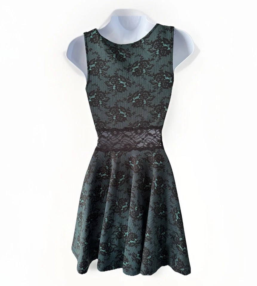 VTG Y2K Deb Womens Stretch Dress Small Green Black Lace Whimsigoth Mall Goth - Imagem 2 de 4