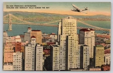 San Francisco California China Clipper Plane Bay Bridge Skyscrapers Postcard