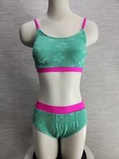 NWT Cupshe Womens Two Piece Swimsuit Size Medium Clover Pattern Green  Pink
