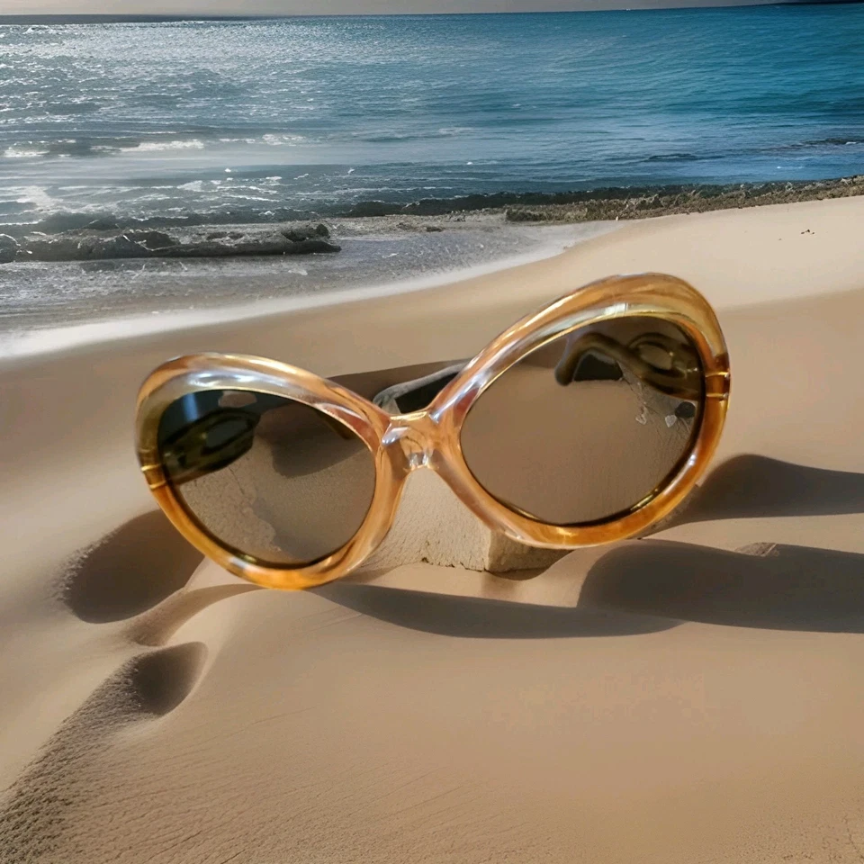 60s JackieO Iridescent Frames Pearl Purple Green Made In France sunGLASSes Vtg - Image 2 of 4