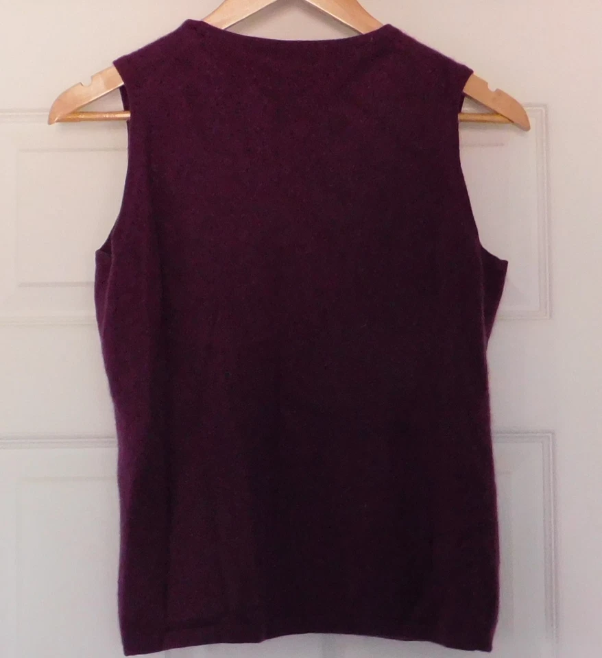 Lord & Taylor Cashmere Sweater Purple Crew Sleeveless Size Medium - Image 4 of 4