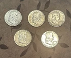Lot of 5 Franklin Half Dollars 90% Silver Mixed Dates Circulated