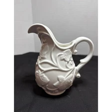 Villa Verde White Ceramic Pitcher Embossed Leaf Detail Creamer Serving