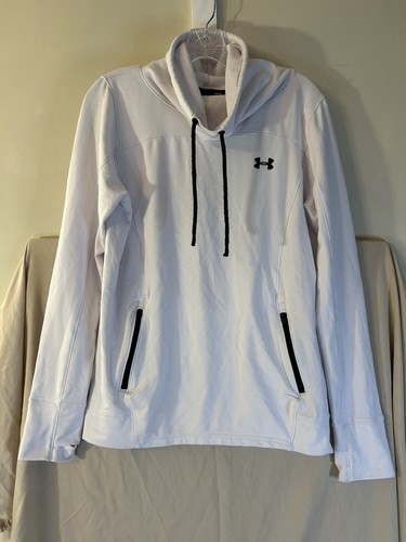 Under Armour Sweatshirt Womens LG White Loose Fit Vented Funnel Neck Pullover - Picture 2 of 9