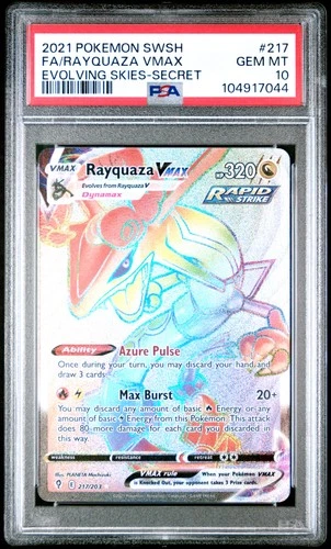 2021 POKEMON SWORD & SHIELD EVOLVING SKIES SECRET FULL ART/RAYQUAZA VMAX PSA 10