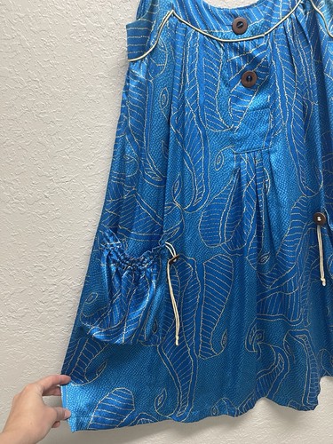Diane Von Furstenburg Blue leaf shimmery silk slip dress size 6 - Picture 3 of 7