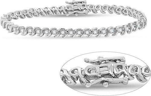 1.10Cttw Round Natural Diamond S-Link Tennis Bracelet in 925 Sterling Silver - Picture 2 of 3