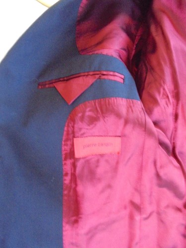 100% Wool Vintage Pierre Cardin Blue Jacket, Red Silky Lining Stylish Retro - Picture 3 of 8