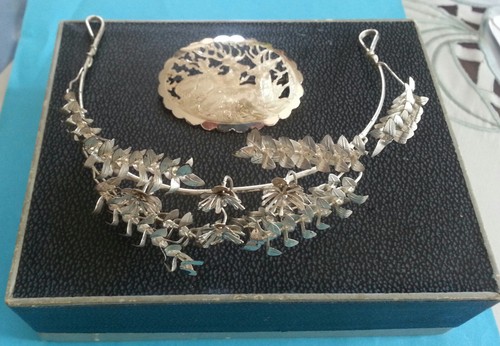 Silberhochzeit Schmuckset Diadem für die Braut, 900 Silber Brosche für den Herrn - Bild 11 von 12