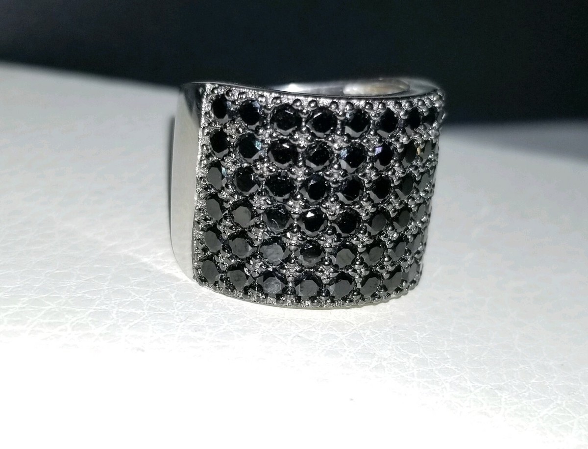 Black Spinel Sterling silver wide 6 row band 4cttw Cluster Black Spinel Sterling silver wide 6 row band 4cttw Cluster