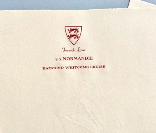 VINTAGE 1937/38 S.S. NORMANDIE FRENCH LINE SHIP LETTERHEAD/NOTE CARDS/ENVELOPES - Picture 2 of 4