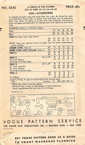 1950er VOGUE Zubehör Umhang, Weste, Kragen Muster 6342 Größe 14 UNBENUTZT - Bild 2 von 2