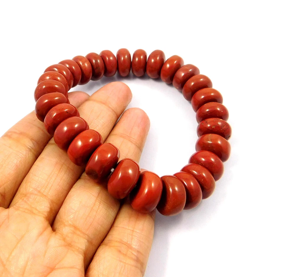 Lote al por mayor de joyas de piedras preciosas 100 % naturales pulsera de jaspe rojo cuentas rondelle Foto 2 de 4