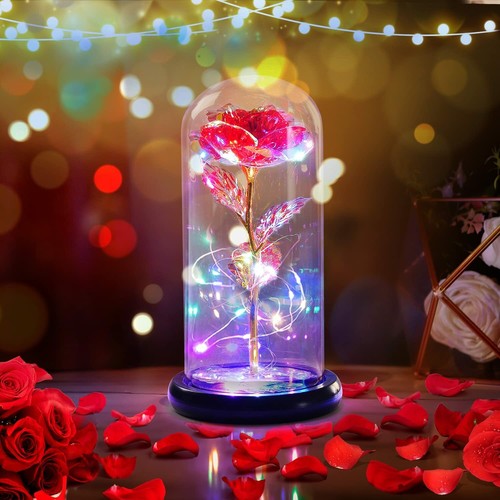 LED Galaxy Forever Rose Flower in Glass Dome Gift for Valentine's Day Friend - Picture 2 of 29