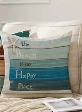 Summer, The Beach is My Happy Place Farmhouse Pillow Cover, 1pc, 18x18