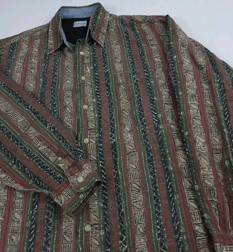 Vintage 90s Bugle Boy Company Multicolor Tribal Stripe Pattern Button Shirt Vtg - Picture 2 of 6