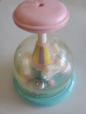 Vintage Tomy Push N Merry Go Round Carousel Spin Toy Butterflies Pony Ding Bell