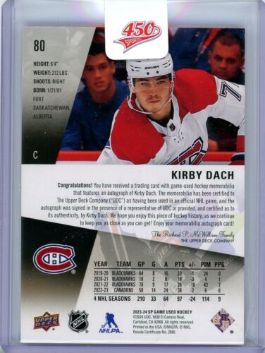 UD SP Game Used 2023/24 - Premium Patch Auto 23/25 - Kirby Dach - Picture 2 of 2