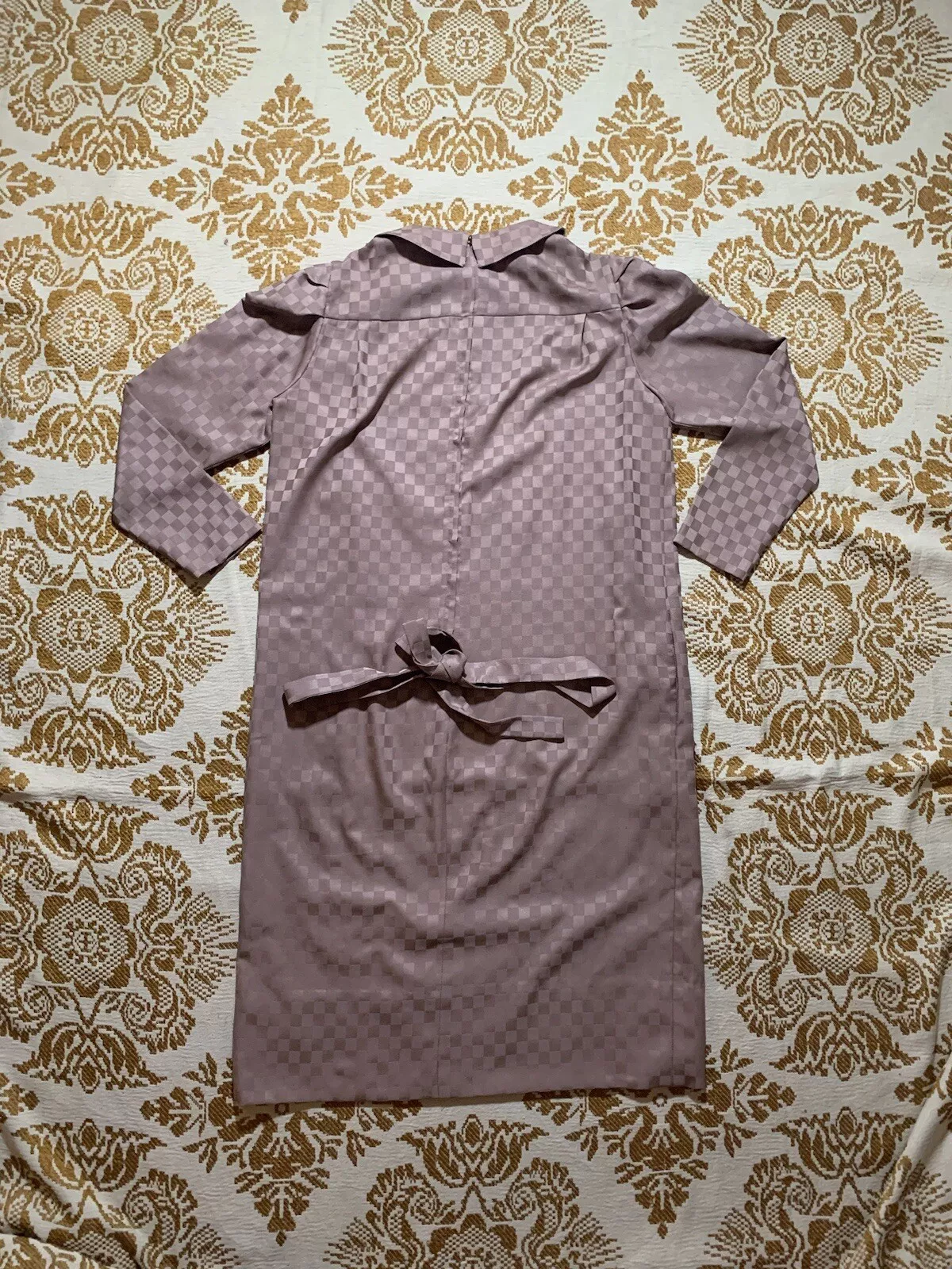 Robe Gucci vintage années 60 70 marron à carreaux une ligne décalée avec ceinture