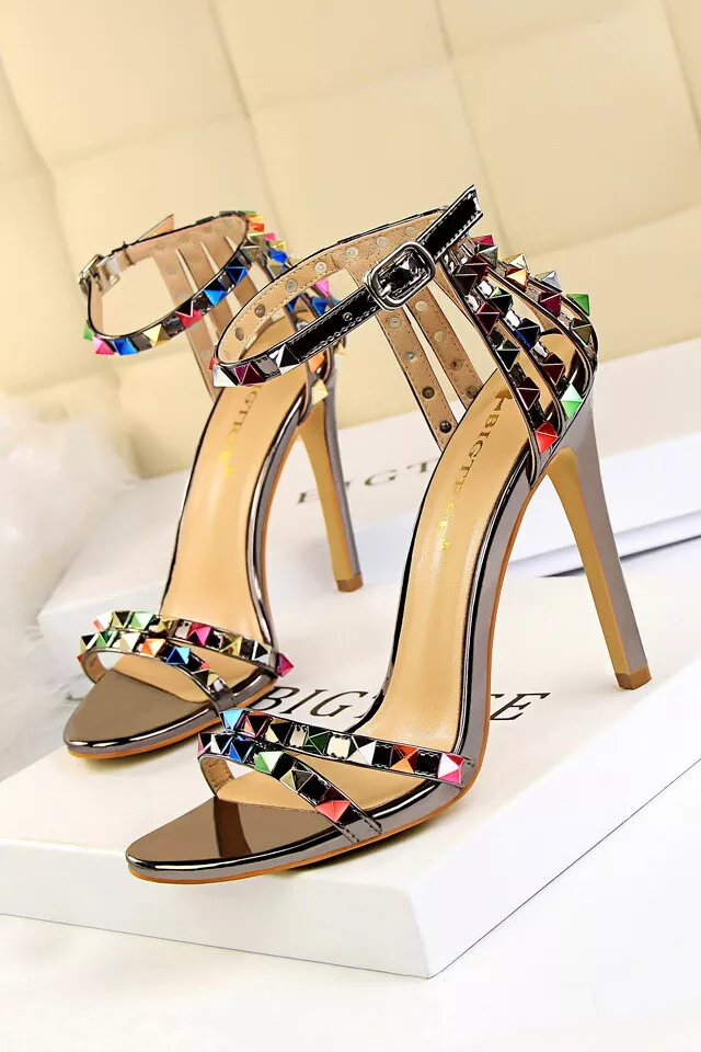 Colourful heeled sandals sale
