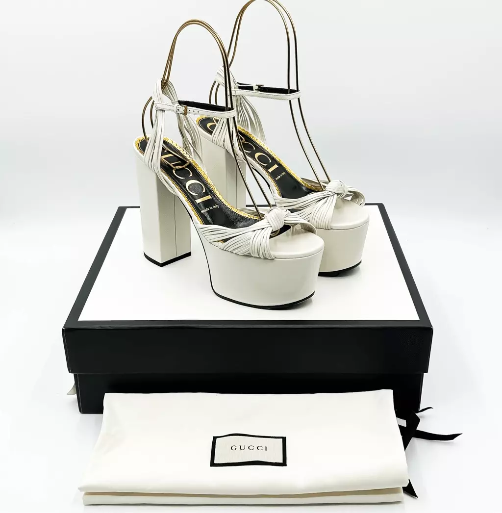 Gucci Allie Sandales à Plateforme Nouées Blanc Crawford Bloc Talon Haut Taille 39, 9