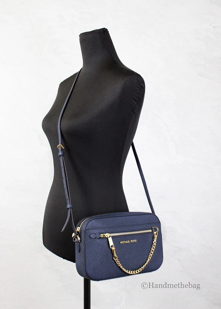 Michael Kors Jet Set Large East West Navy Leather Zip Chain 