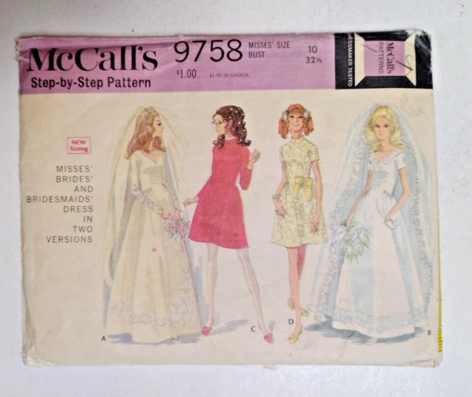 Dress Wedding Bridal Bridesmaid Gown 10 McCall's 9758 Sewing Pattern VTG 60's UC - Image 2 of 4