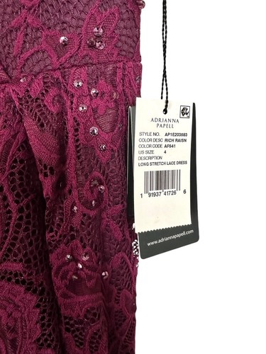 Adrianna Papell Damenkleid mit V-Ausschnitt und Verzierung – Größe 4 Rich Raison Burgundy - Bild 10 von 12