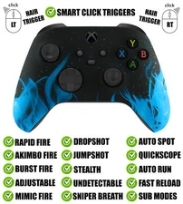 Blue Flames Silent Modz Smart Click Triggers Modded Controller for Xbox & PC