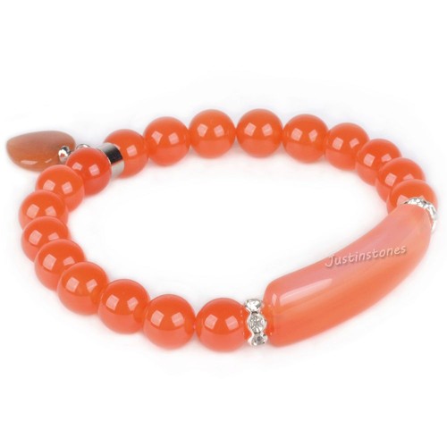Semi-precious gemstone beads Heart Charm stretch bracelet 7" - Picture 78 of 168