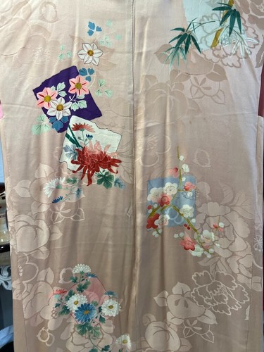Japanese Kimono Robe Vintage Silk Peach Floral Light Staining - 第 16/18 張圖片