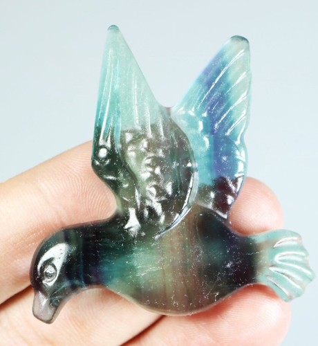 Natürliche Farbe Fluorit Stein Quarz Kristall geschnitzt Vogel Schnitzerei Reiki Heilung - Bild 3 von 9