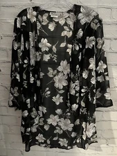 All Hours Sheer No Close 3/4 Sleeve Black Floral Robe EUC Women's M