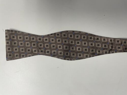Bow Tie Men Silk Brown Beige Geometric SELF TIE Bowtie - Picture 4 of 11