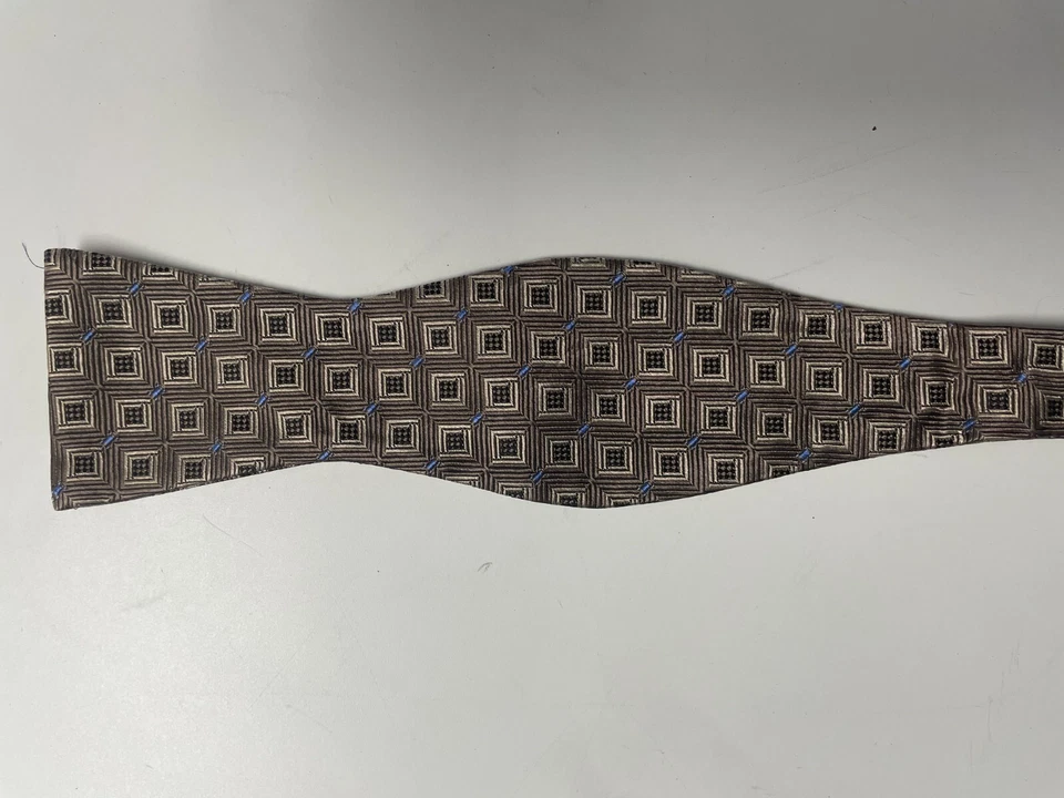 Bow Tie Men Silk Brown Beige Geometric SELF TIE Bowtie - Image 4 of 4