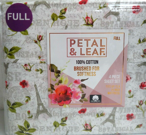 PETAL & LEAF Paris Frankreich Eiffelturm 4-teiliges komplettes Lakenset Blumen Multi Baumwolle