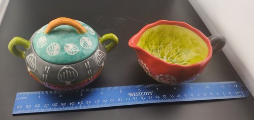 Anthropologie Keramik Milchkännchen und Zucker Set Bunt Folk Boho Serviergeschirr - Bild 24 von 24