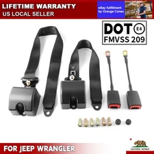2 Set 3-point Retractable Seat Belt Straps Kit For Jeep Wrangler CJ YJ 1982-1995
