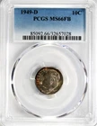 1949-D Roosevelt Dime PCGS MS66 FB #GA6-28 "90% Silver"