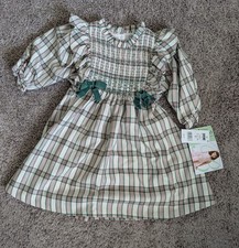 NWT Bonnie Jean Size 4T Smocked Green Tan Plaid Dress with Bows