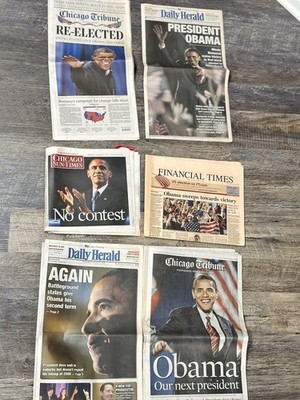 LOT OF 6 - BARACK OBAMA 2008 & 2012 Election Elected Newspapers Chicago Tribune