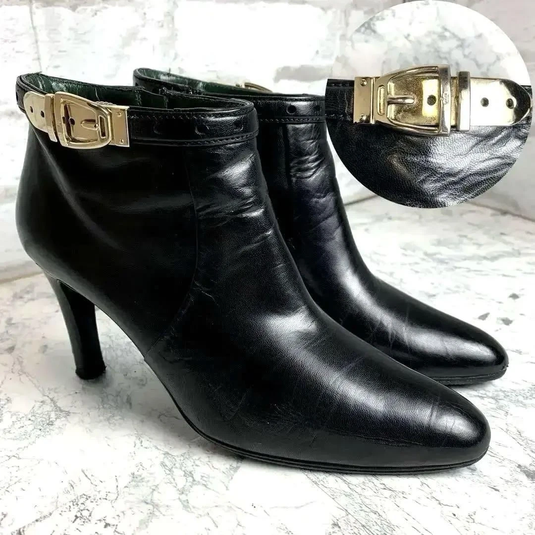 Bottines femme GUCCI 6.5US ceinture cuir noir