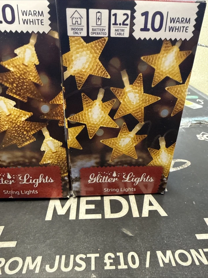 2x NEW Glitter Lights String Lights - 10 Warm White LED Stars & Trees - Indoor - Image 3 of 4