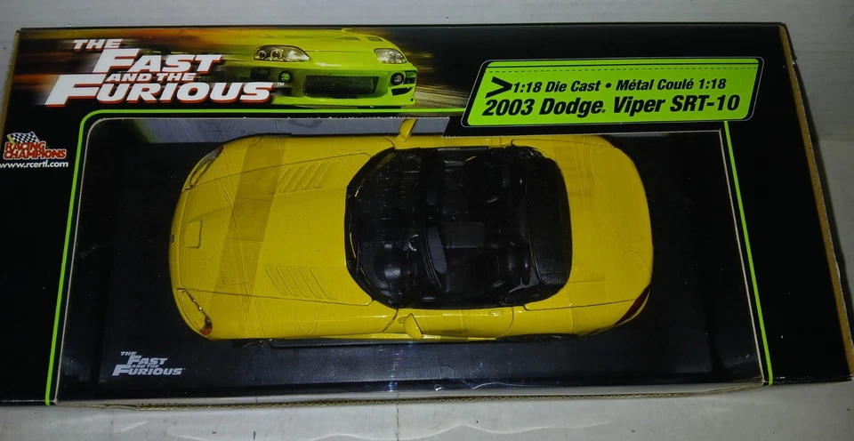 Ertl Racing Champions 1:18 Fast and the Furious 2003 Dodge Viper SRT-10 Yellow - Image 2 of 4