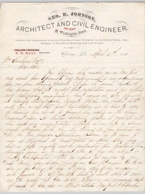1873 Geo H Johnson Architect & Civil Engineer Fire Proof Grain Elevators CHICAGO