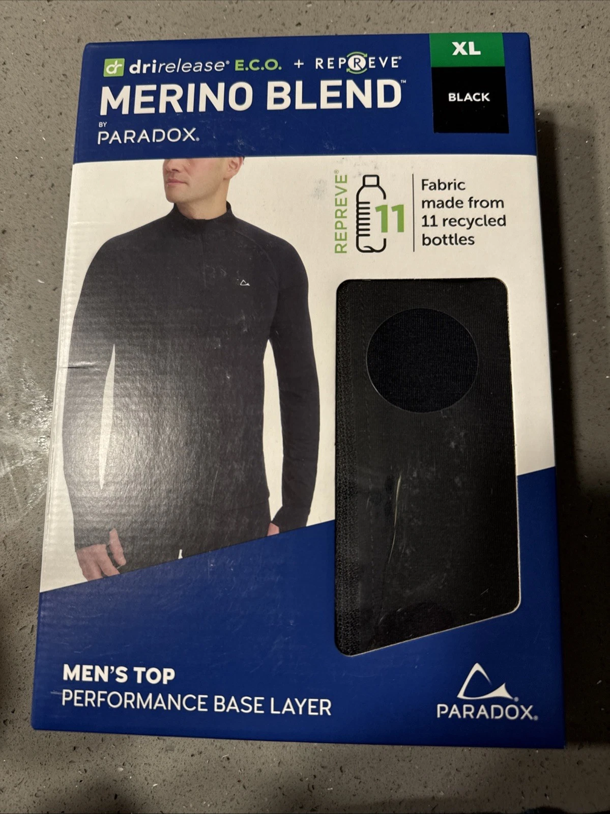 Mens Black Merino Blend Performance Base Layer By Paradox Size XL