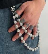 Double Layer Jean Pants Chain Rhinestone Shamballa Balls Elegant Fashion Hip Hop