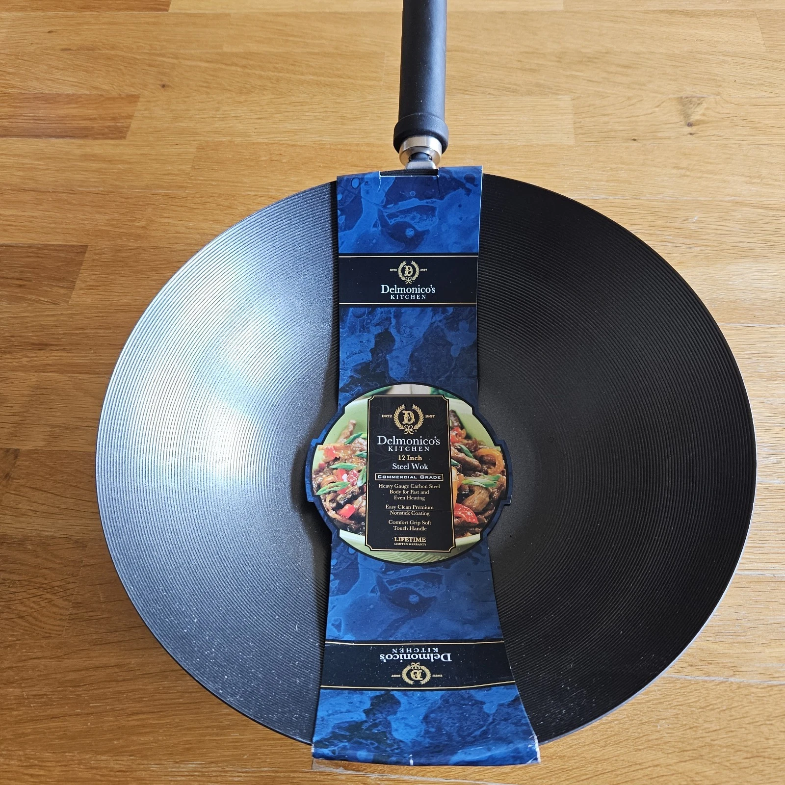 Delmonico's Kitchen Black Non-Stick Steel 12 Inch Wok Stir Fry Pan Searing