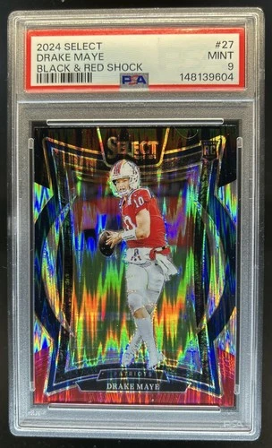 2024 Panini Select Drake Maye Concourse RC Black and Red Prizm Shock #27 PSA 9