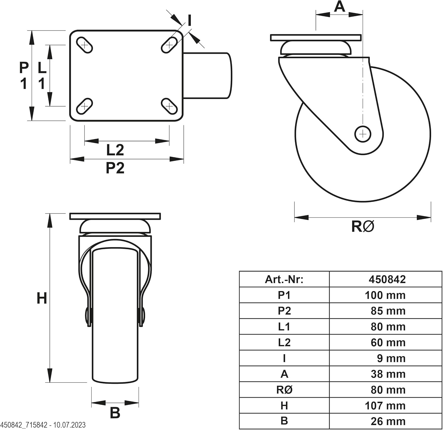 Kit 4 Ruote Professionali 80mm TPE | Portata 100kg+ Piastra 100x85 - 4
